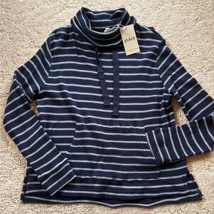 Pact Organic Cotton Blue and White Striped Cowl Neck Top